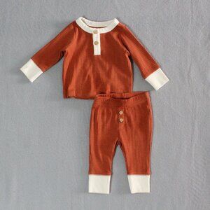 Cat & Jack Ribbed Henley 2pc Set Newborn Rust/White Trim Excellent Condition